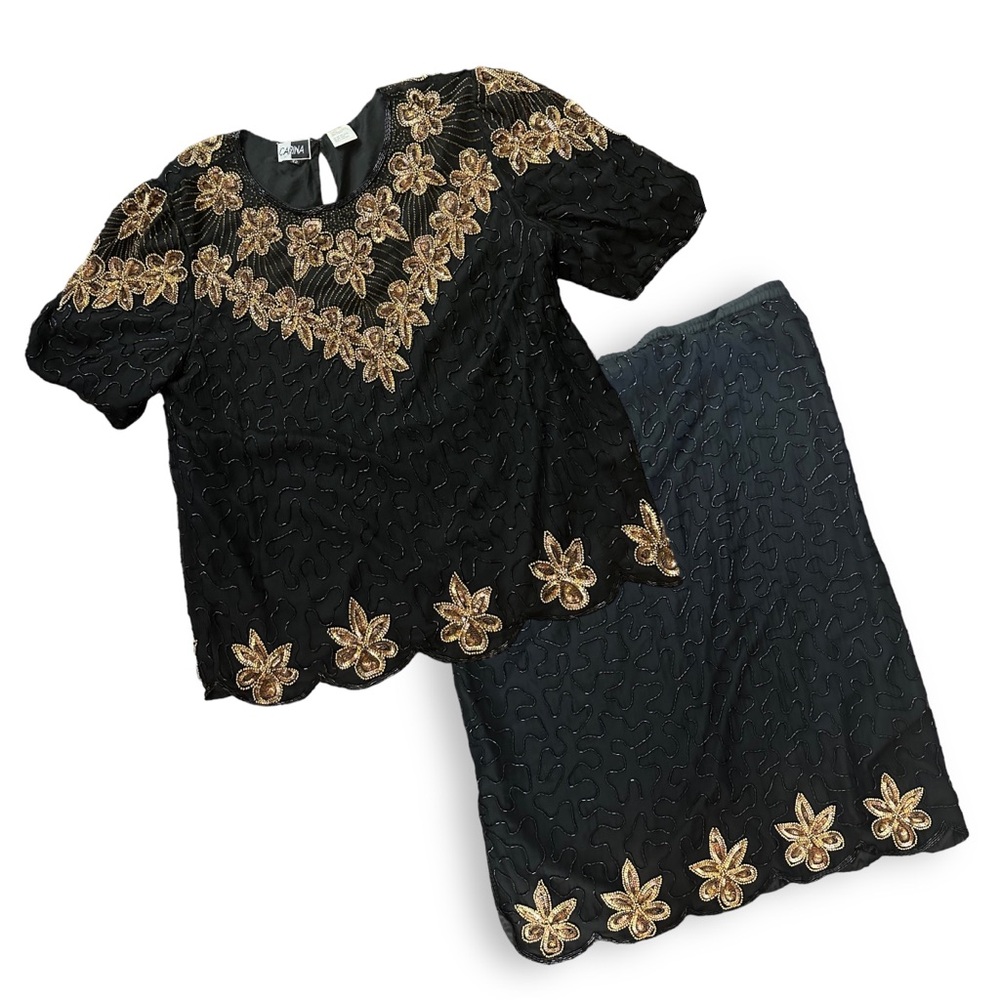 Carina vintage beaded silk blouse and skirt set